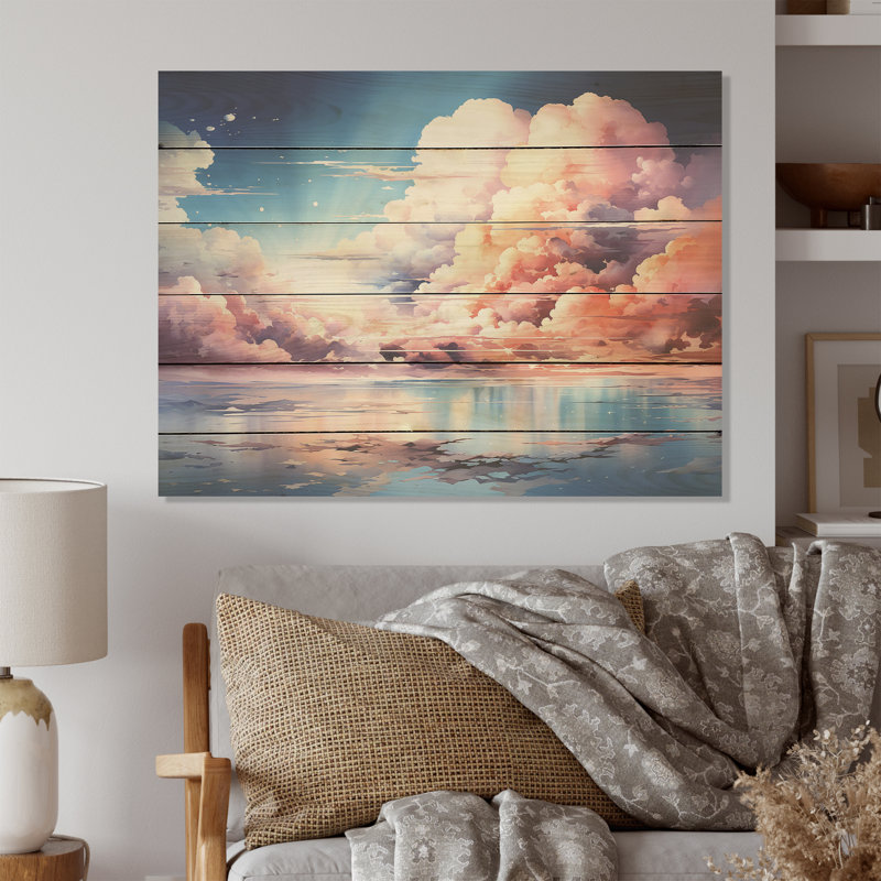 Fantaisie, ciel, paysage, minimalisme - ciel, art sur bois de pin naturel, H 24 po x l 32 po