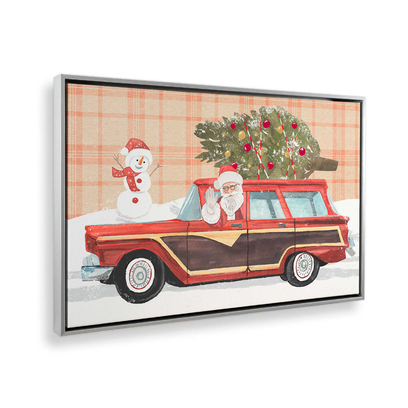 Imprimé wagon du Père Noël, Cadre argenté, H 32,75 po x l 48,75 po x P 1,75 po