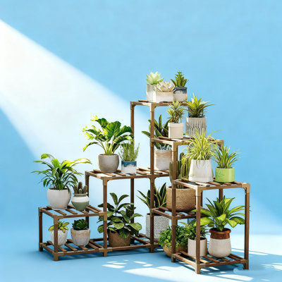 Corner Plant Stand Indoor Outdoor Wood Ladder Shelf For Multiple Plants - Space Saving Flower Pot Holder For Garden Balcony Living Room