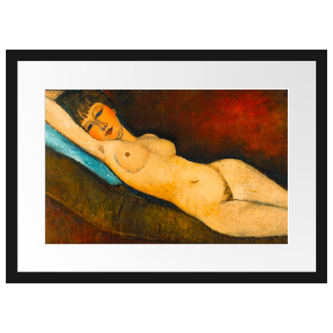 Gerahmter Kunstdruck Nu Couché Au Coussin Bleu von Amedeo Modigliani