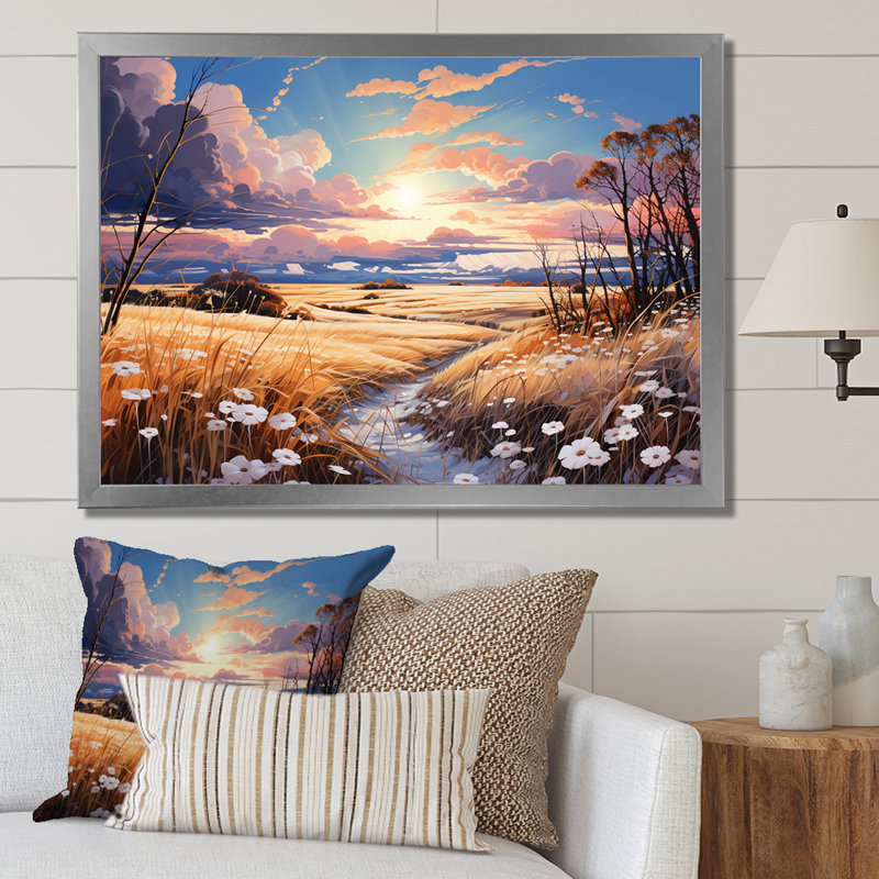 Kawaii Paries, paysage au coucher du soleil, H 34 po x l 44 po x P 1,5 po, Cadre simple argenté