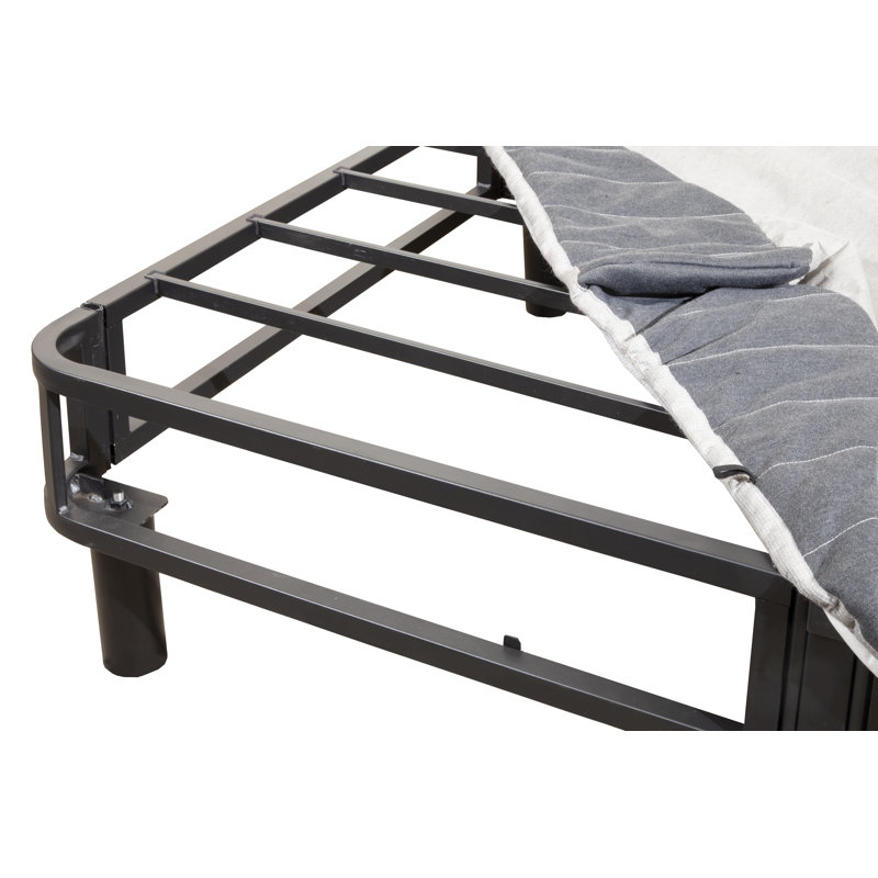 Full Black Upholstered Metal Platform Bed Frame with Slats