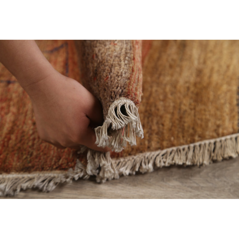 Tapis ovale unique en laine noué à la main Kashkoli rouge / bleu / brun de 8 pi x 8 pi 2 po