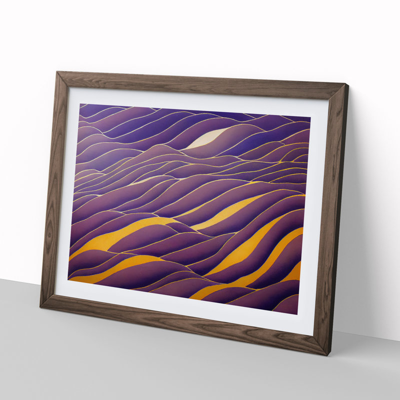 Abstract Lavender Flower Field - Single Picture Frame Print, 46cm H x 64cm W x 2cm D, Walnut