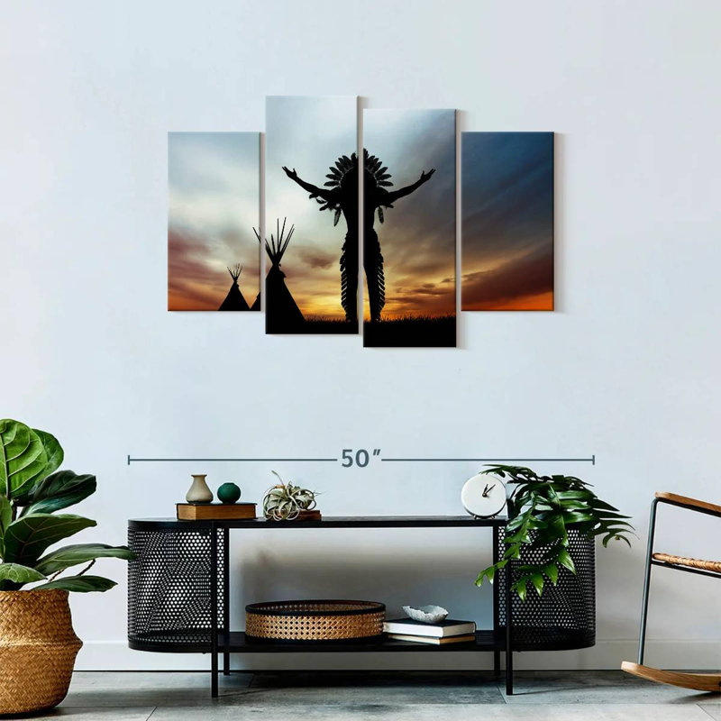 Ensemble de 4 pièces Native American Chief Native American sur toile, H 27 po x l 43 po x P 1,25 po