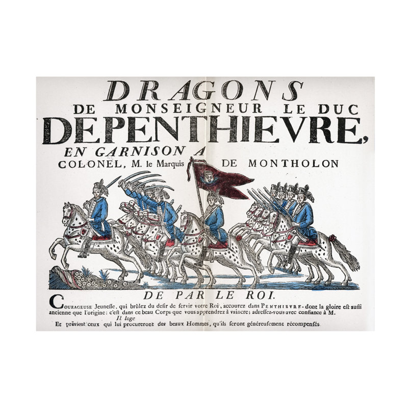 Impression sur toile, artiste inconnu, 1725, H 14 po x l 19 po