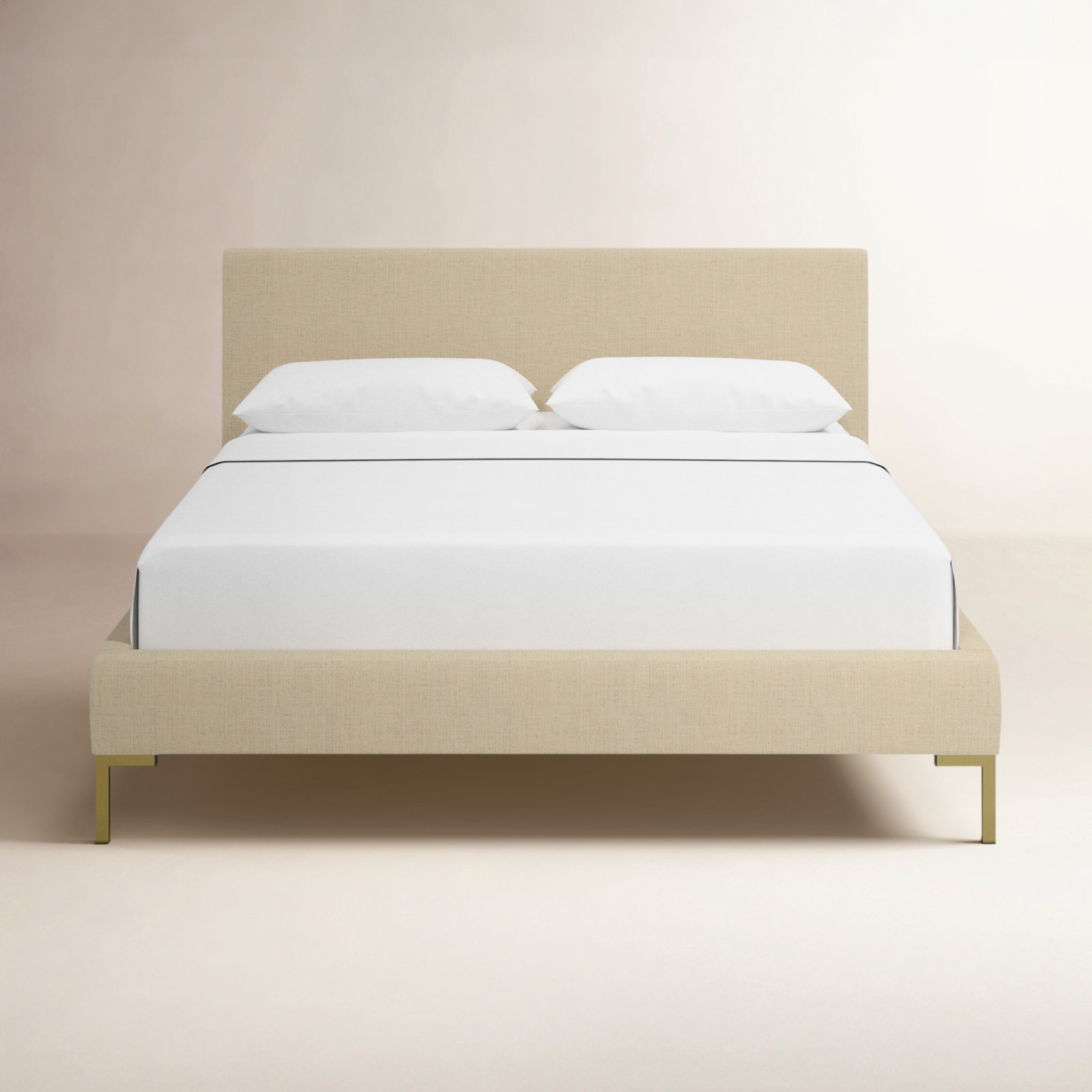 Rand Upholstered Bed, California King, Brass, Classic Linen Linen