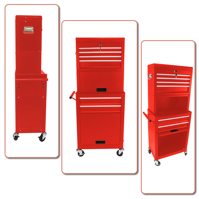 Armoire à outils Donavon 3 pièces avec roulettes et poignées, Rouge