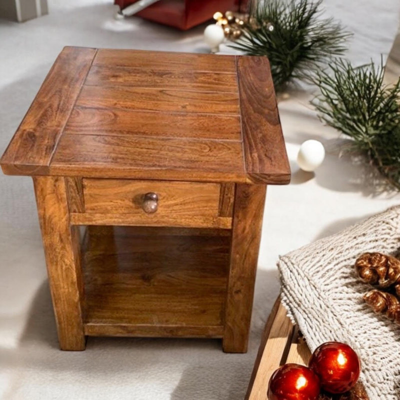 Modern Muncie Solid Wood End Table – Durable & Compact Wooden Accent Table for Living Room, Bedroom or Office