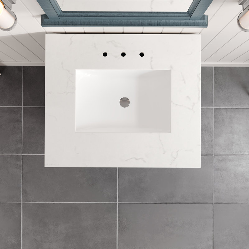 Glebs 24 In. W X 22 In. D Freestanding Bath Vanity In Ash Blue With White Carrara Quartz Top
