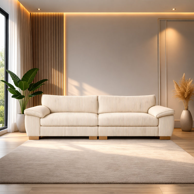 5 Seater Corduroy Sofa, Cream