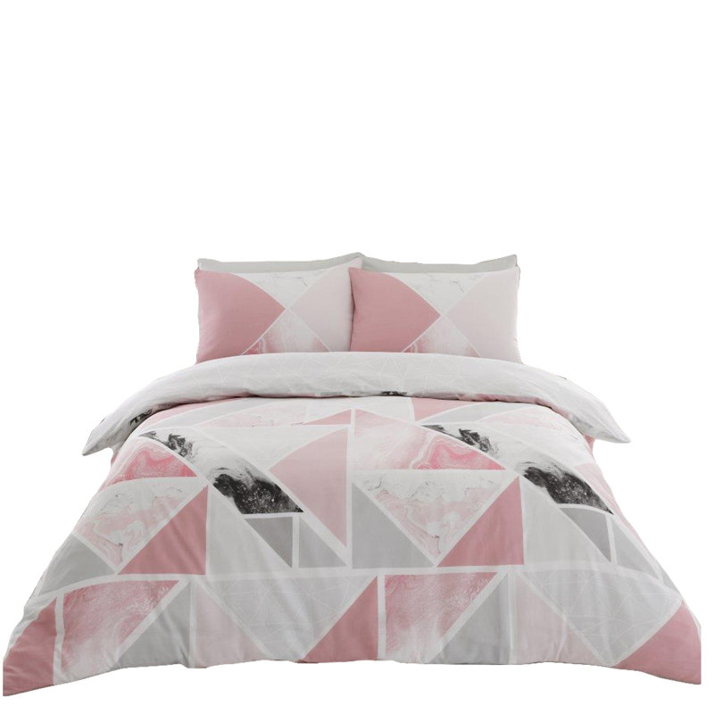Geometric Pattern Duvet Cover Set with Matching Pillowcases - Polycotton Fabric Machine Washable Bedding, Double