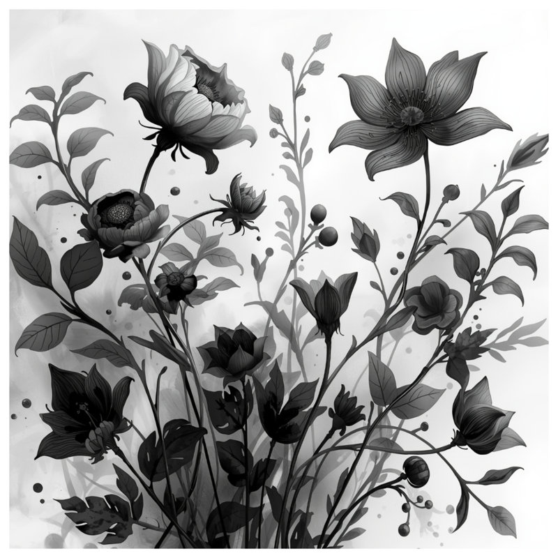 Housses de couette à illustration botanique monochrome, Grand lit