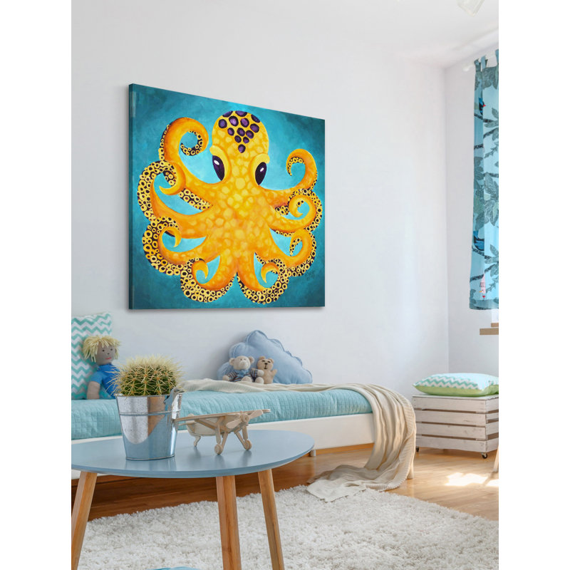 Pieuvre jaune, reproduction sur toile tendue, H 48 po x l 48 po