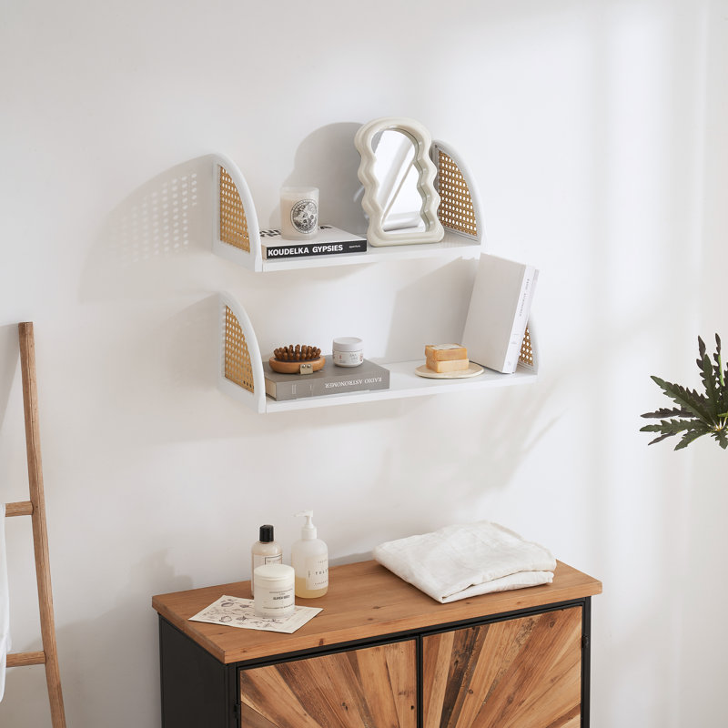 2 Piece Wood Floating Shelf, White, 40.6 cm