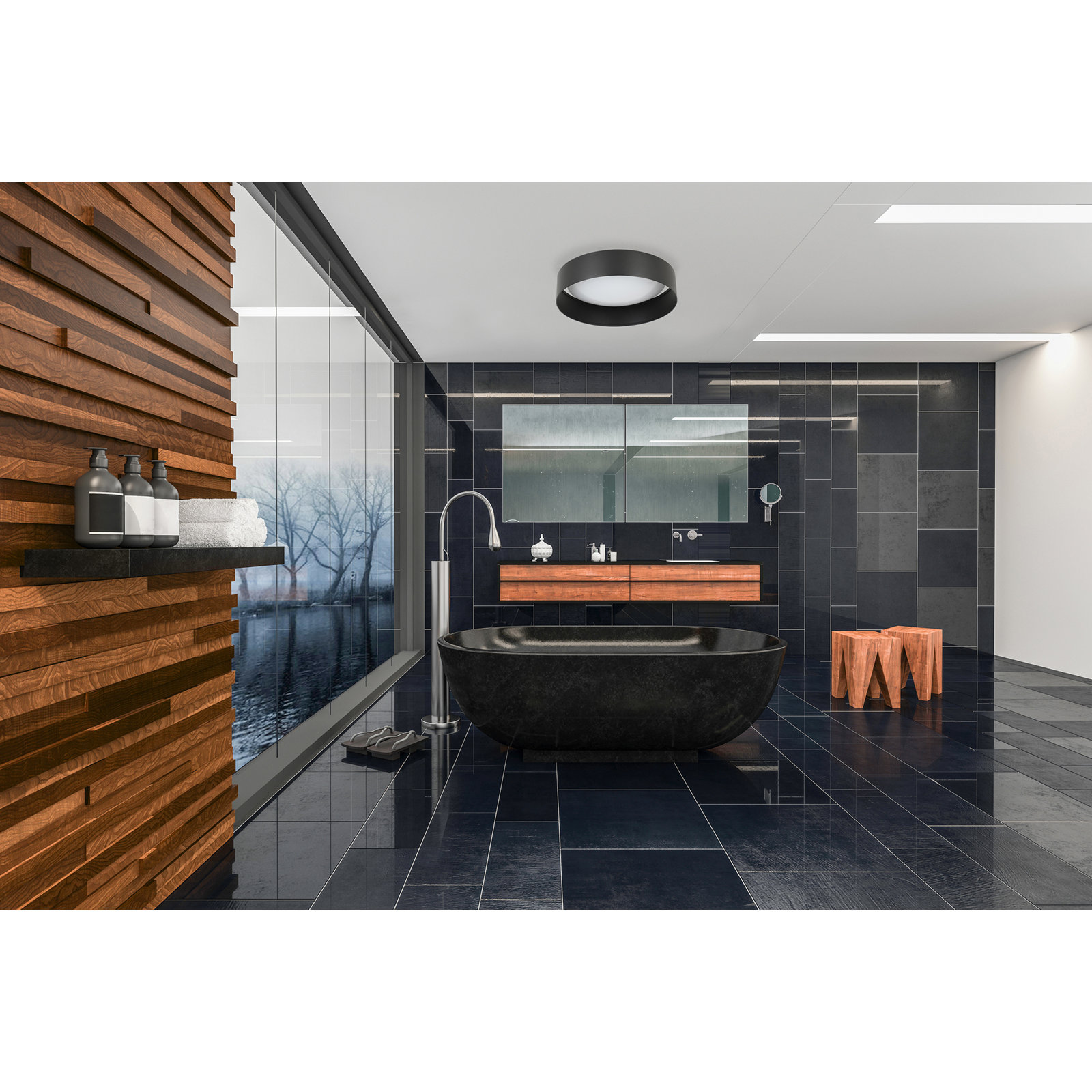 Nasser Single Light Flush Mount, Structured Black