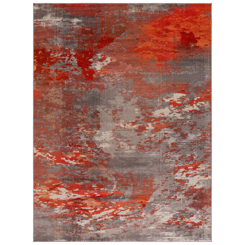 Tapis bleu clair / vert Etta, Orange/Grey, Rectangle 10 pi x 14 pi