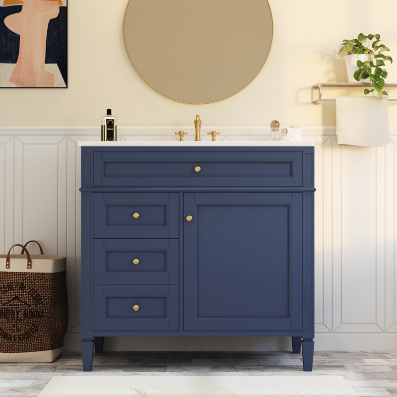 Meuble-lavabo 36 po avec lavabo supérieur, Bleu