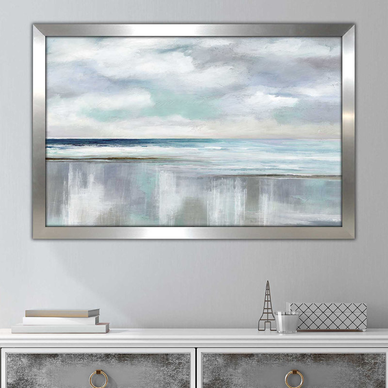 " Sunrise " by Nan, 27.5" H x 39.5" W x 0.75" D, Silver Framed