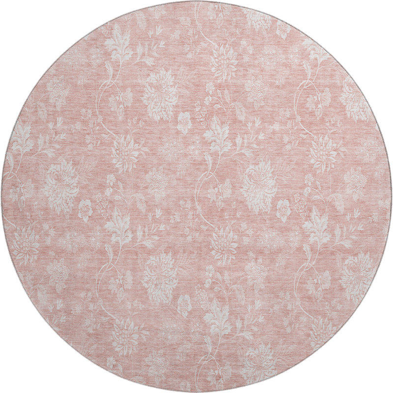 Premium Machine Washable Prisco Pink Rug, Round 8'