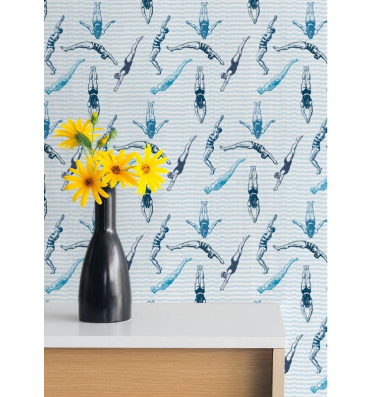 Signature Divers 10' L x 24" W Peel and Stick Wallpaper Roll, The Blues, Faux Grasscloth, Non-pasted