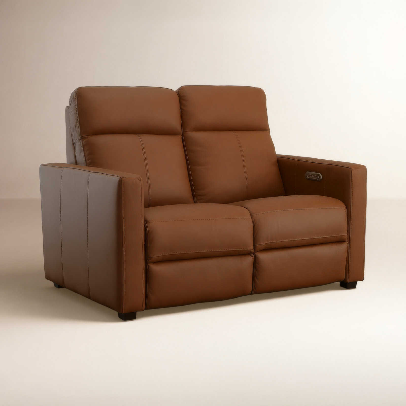 Broadway Leather Power Reclining Loveseat with Power Headrests, Cinnamon Leather Match