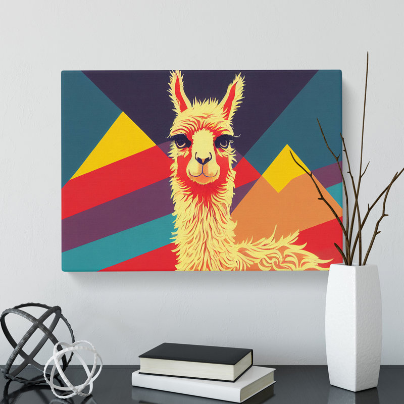 Retro Abstract Llama - Wrapped Canvas, 50cm H x 76cm W x 3cm D