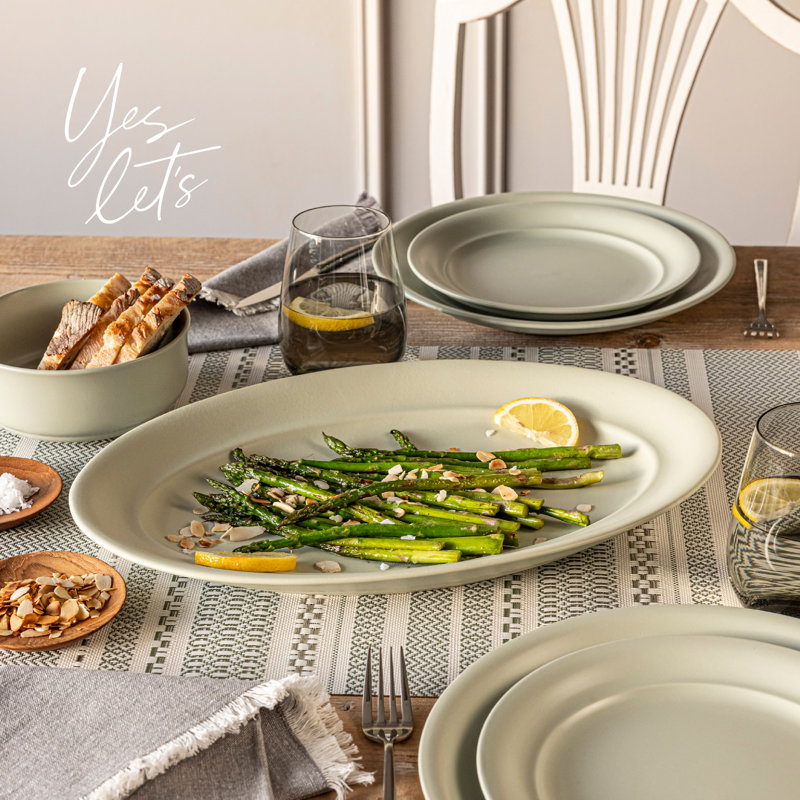 Over&Back Rimmed Oval Serving Platter, Green