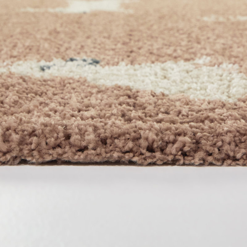 Arley Pink and White Bunny Pattern Synthetic Kids Rug