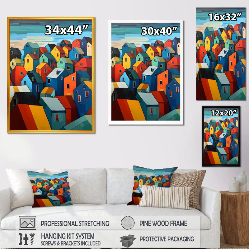 "Blue and Orange Cityscape Chronicles", reproduction d'art sur toile, H 40 po x l 30 po x P 1,5 po, Toile tendue