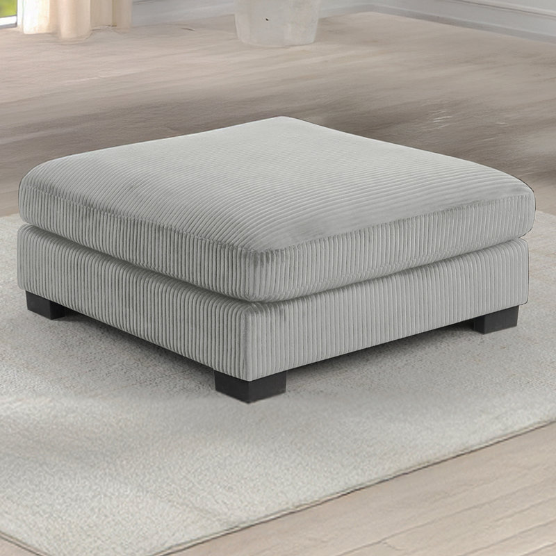 Tissu en velours côtelé Bentley de style moderne OTTOMAN avec cadre en bois gris (CA Warehouse Inventory), Gris