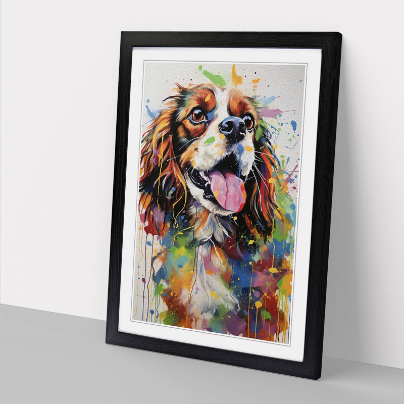 Cavalier King Charles Spaniel Action - Single Picture Frame Print on Wood, 64cm H x 46cm W x 2cm D, Black Framed