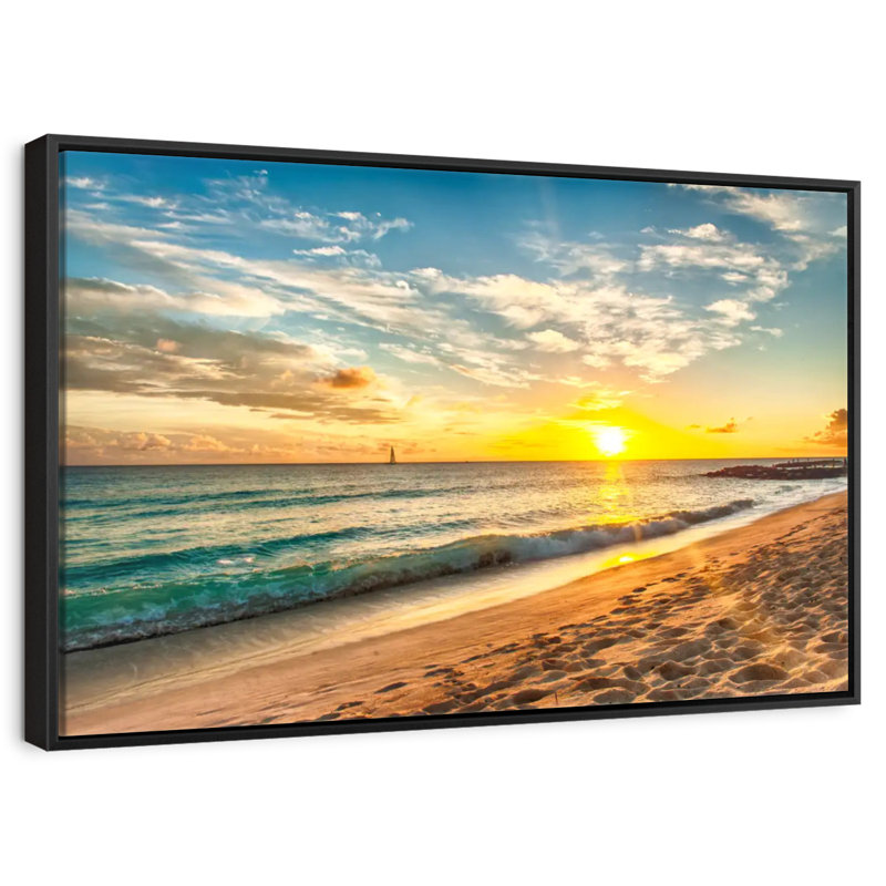 Senne de la Barbade, coucher de soleil, Cadre flottant noir, 13 po x 9 po