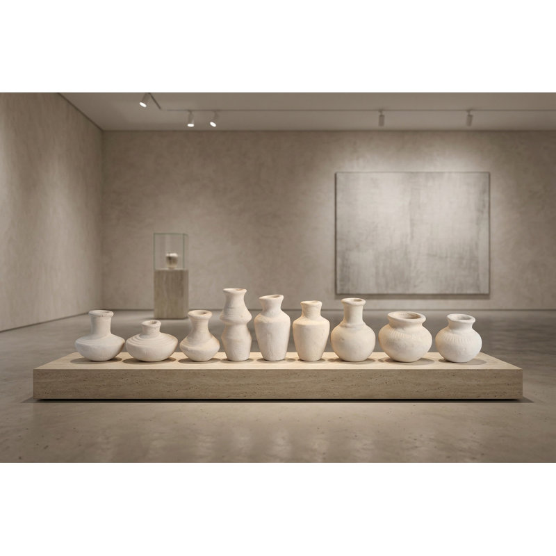 Ensemble de 9 petits vases en papier mâché - diamètre 12,6 po, Blanc