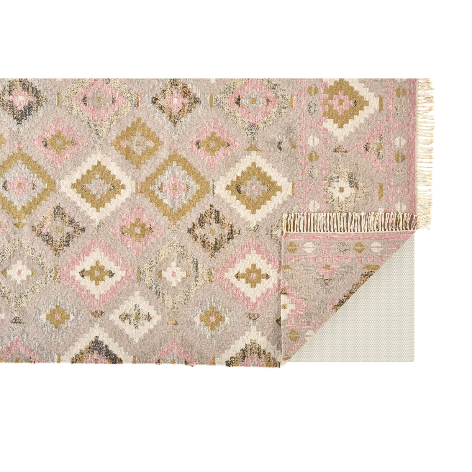 Joni Handmade Pink/Beige/Green/Gray Rug, Rectangle 10' x 14'