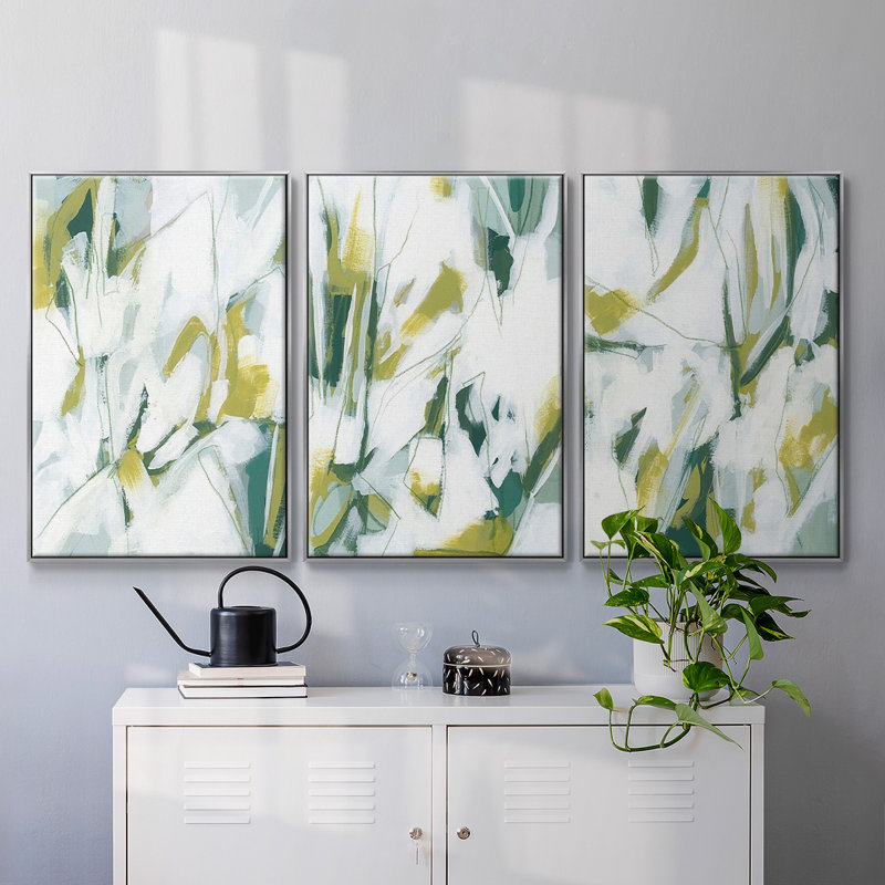 Emerald Ice I - ensemble de 3 reproductions sur toile, H 40 po x l 78 po, Argent
