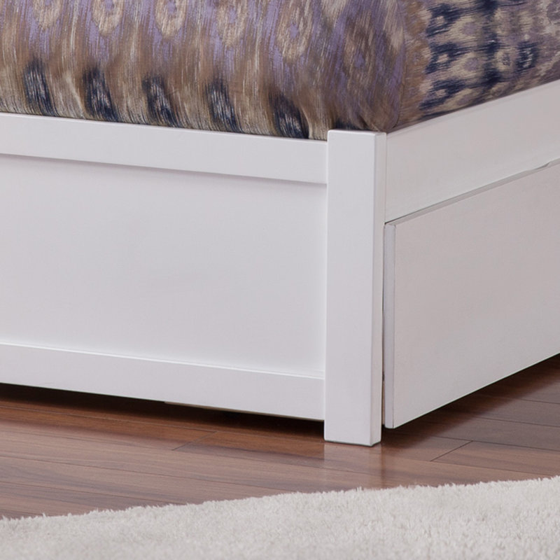 Mission Solid Wood Platform Bed with Panel Footboard and Roll Out Trundle, White