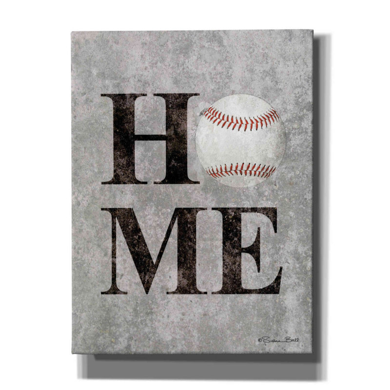 «Baseball Home» par Susan Ball, art textuel sur toile tendue, H 16 po x l 12 po x P 0,75 po