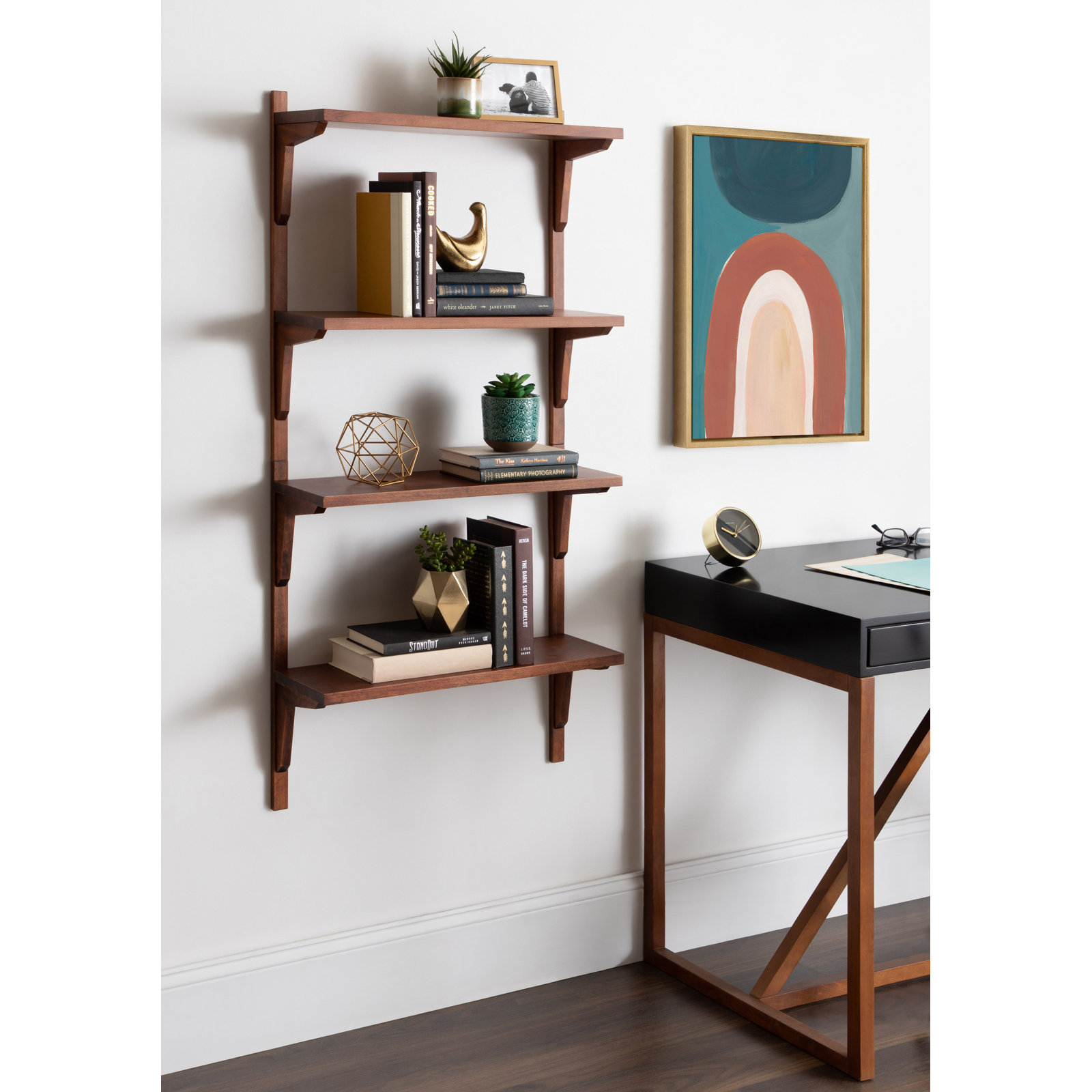 Baez Poplar Solid Wood Wall Shelf, Walnut Brown
