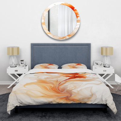 Watercolor Modern Floral In Orange - Abstract Duvet Cover Set - Microfiber Polyester