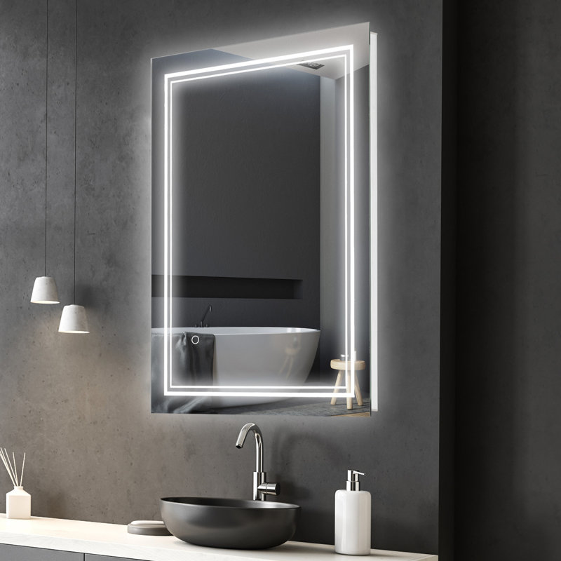32"X24" Bathroom Led Mirror, Lighted Vanity, Wall Mount, Touch Button, Waterproof, , Silver, Multiple Mount Directions Silver Mirror 32"X24", Mounted Sensitive Various Mounting Choices Demonstrated