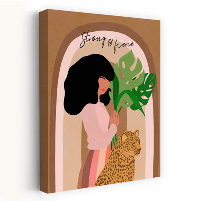 Strong Fierce Woman Leopard Abstract Minimalist Serene Cat Plant Tropical Wall Art Print 1 Piece Wrapped Canvas Wall Art
