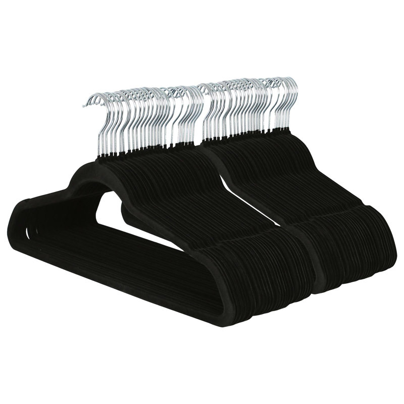 Harbour Housewares - Velvet Hangers - Non-Slip Coat Hangers with Trouser Bar, 50, Black
