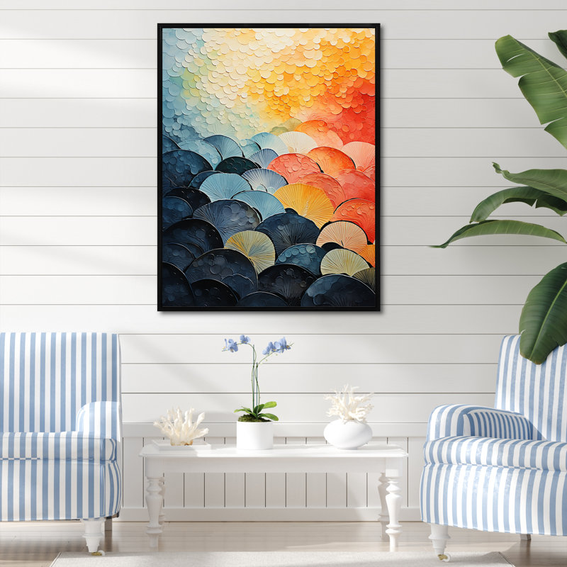 Cubist Geometric Coastline - Décoration murale, 40" H x 30" W, Cadre flottant noir