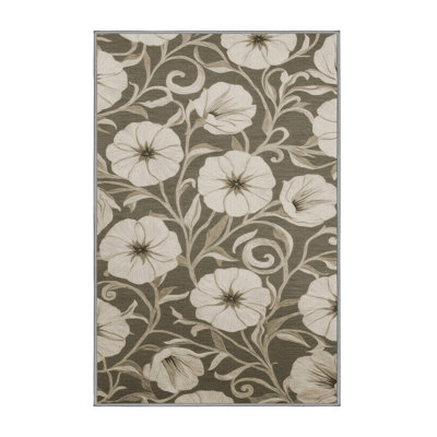 Machine Washable Botanical Brown Area Rug