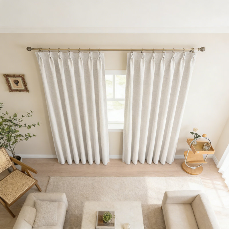 Beige Pinch Pleated Blackout Curtains Linen 108in 2 Panels