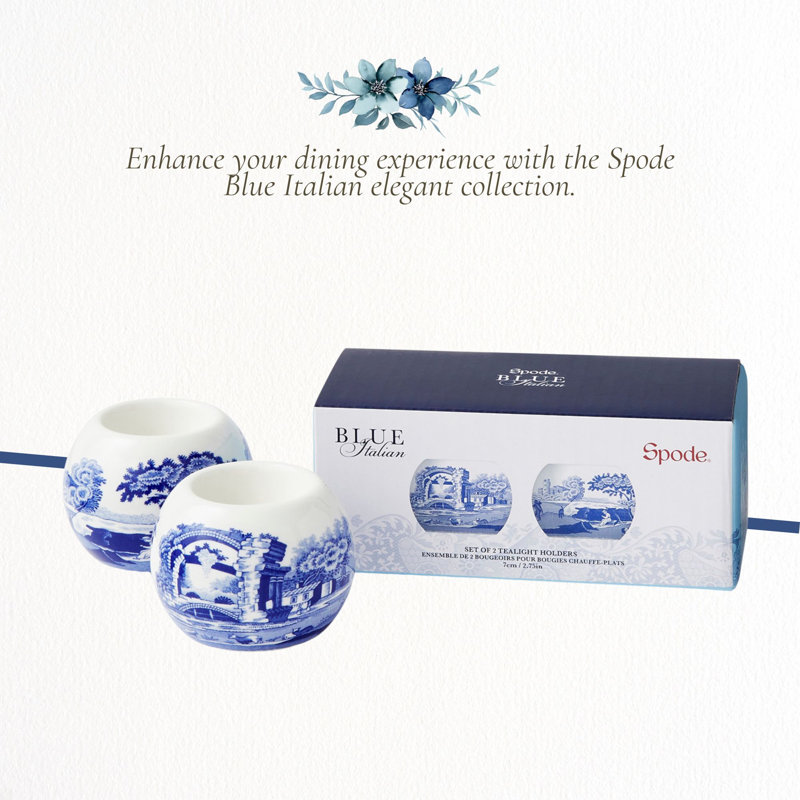 Spode – Blue Italian – Tealight Holders – BlueWhite, Set of 2