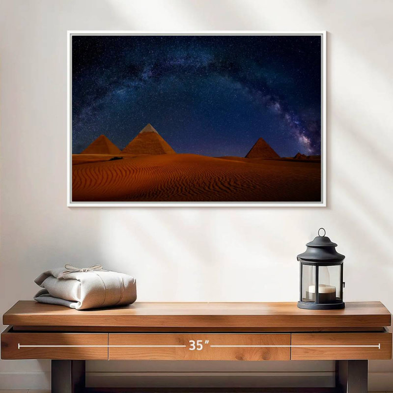 Ciel étoilé sur les pyramides de Gizeh, 25 po x 17 po, Cadre flottant blanc