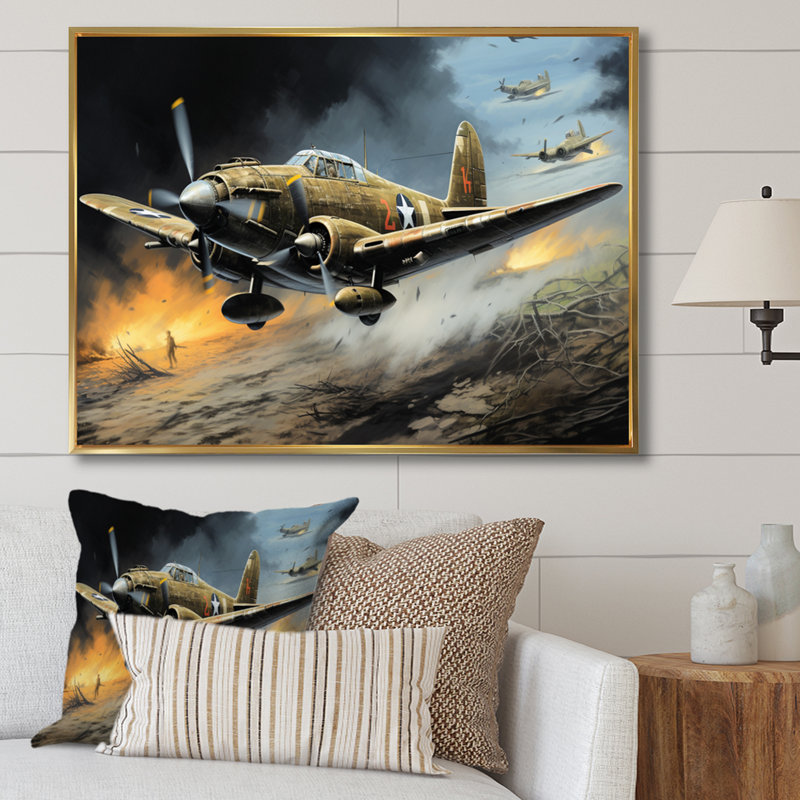 Vieille avion militaire pendant la Seconde Guerre mondiale - Art militaire sur toile, H 12 po x l 20 po x P 1 po