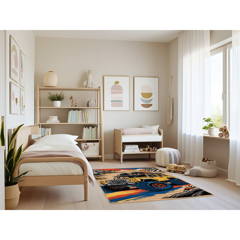Machine Washable Transportation Brown Area Rug, Rectangle 3' x 5'
